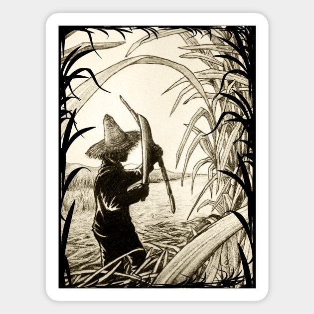 Worker Cutting Sugar Cane Pencil Hand Drawing Vintage Style Magnet by BluedarkArt